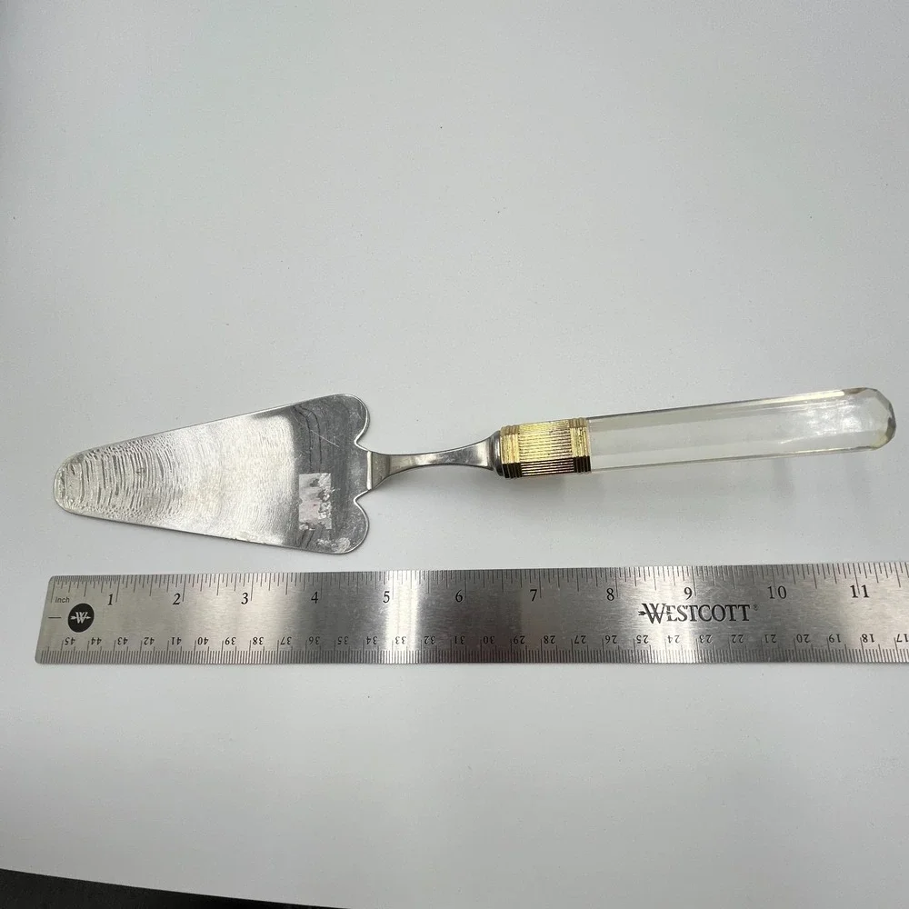 Vintage Mikasa Japan Silver & Gold Tone Cake Server Clear Acrylic Lucite Handle‎